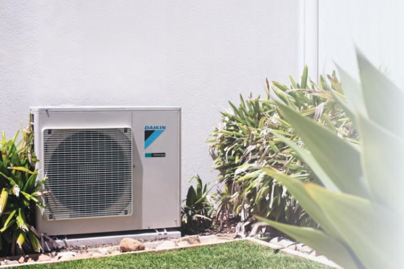 Daikin split system air conditioner outside home in Busselton, WA.