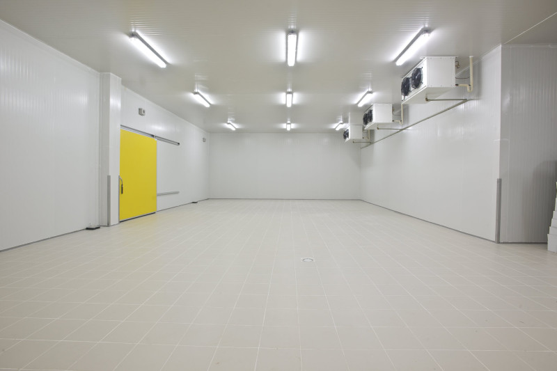 Empty cool room refrigeration cold storage.